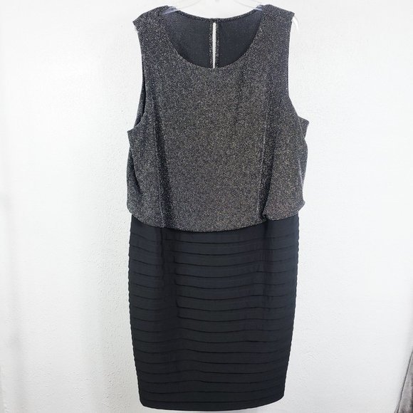 Scarlett Women's 24W Black Silver Textured Knee Length Sleeveless Dress Gown - Picture 13 of 13